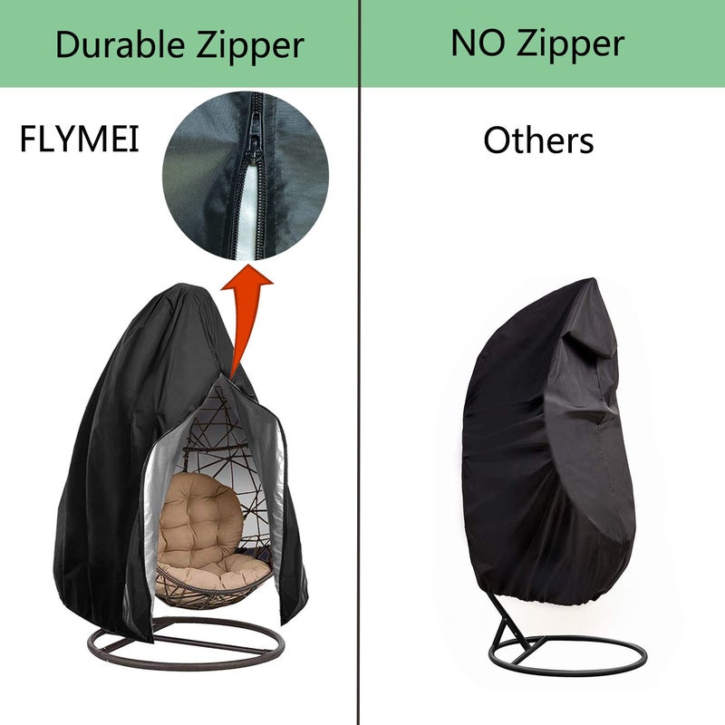 FLYMEI ?Upgraded?Patio Egg Chair Covers with Zipper, Wicker Egg Swing Chair Covers, Waterproof Heavy Duty Weather Resisatnt Outdoor Chair Cover, Windproof Hanging Chair Cover, 75"" x 45"", Black, 2 Pack - Image 3
